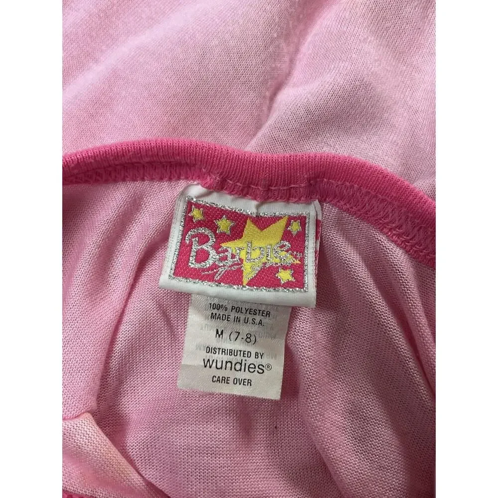 Vintage Barbie Sleepshirt Girls 7-8 Pink Graphic Ruffle Hem Knit USA 90s